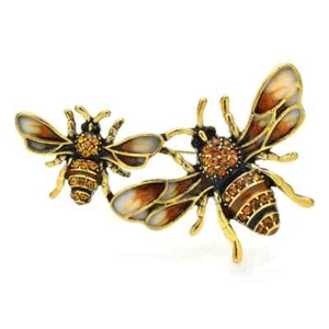 Vintage Retro Style Bee Insect Brooch Pin Pendant Brown Crystal Rhinestone - Picture 1 of 9