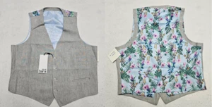 Bar III Mens XL Slim-Fit Grey 100% Linen Suit Vest Floral Back - Picture 1 of 11