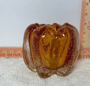 Tozai Amber Ruffled Bubble Glass Vase Hand Blown Candle Holder Murano Style - Picture 1 of 4