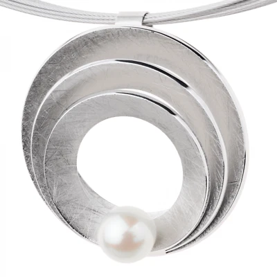 Ernstes Design Anhänger ohne Kette Edelstahl gekratzt mit Süßwasser-Perle AN954 - Bild 1 von 2