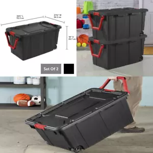 Wheeled Industrial Tote Stackable Large Storage Container Bins Stacking Rolling - Picture 1 of 12