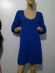 Calypso Christiane Celle Bright Blue 100% Cashmere Knit Mini Dress M EUC - Picture 1 of 8