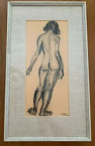Listed Artist JAMES CARLIN Signed Mid Century Framed NUDE WOMAN Charcoal Drawing - Picture 1 of 7