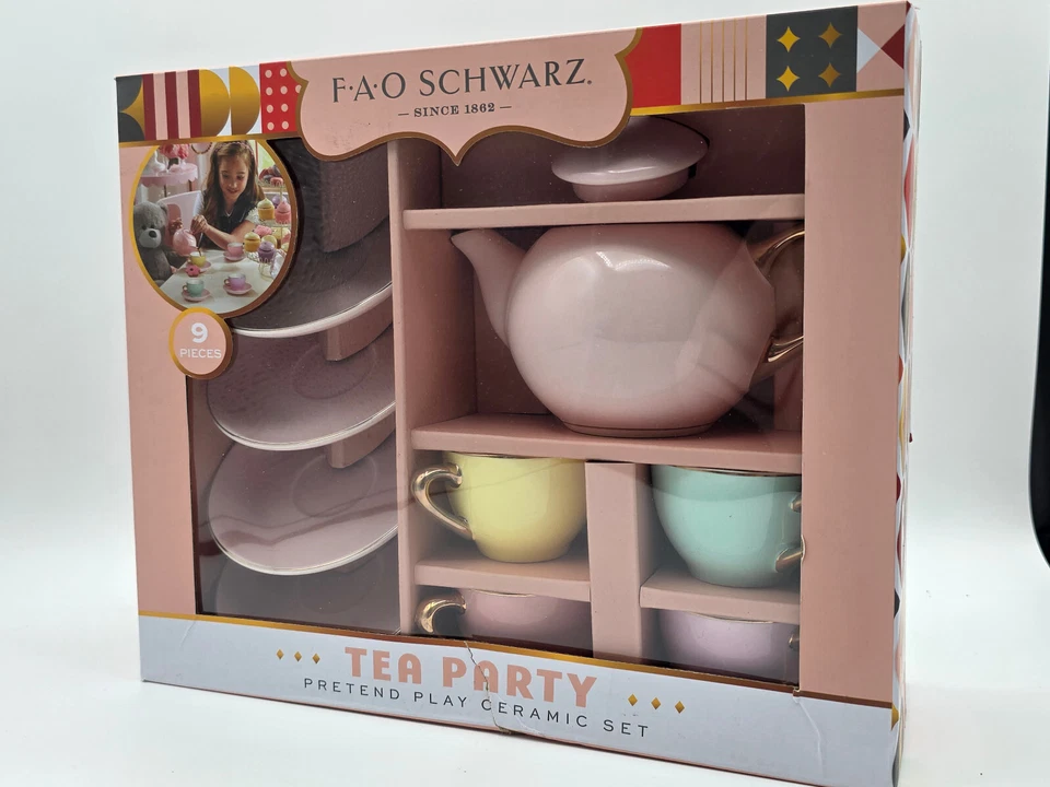 FAO Schwarz Ceramic Tea Party Set - 9pc Multi Pastel