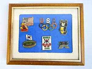 80's Olympics Pins Bundle Framed. Russia 1980, USA 1984, Korea 1988 Lot of 6 - Picture 1 of 5