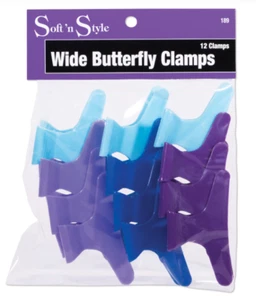 NEW! Soft n Style #189-12 Pack -3 1/4” Wide-Blues/Purples Butterfly Clamps, 2/PK - Picture 1 of 1