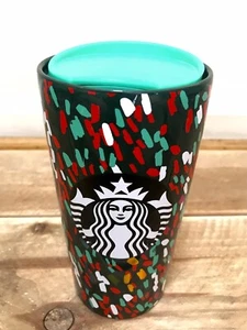 Starbucks Reisebecher Keramik rot grün gold Konfetti metallic 2020 Urlaub - Bild 1 von 6