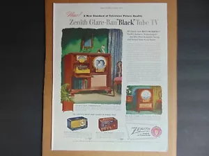 1949 ZENITH TV Glare-Ban Black Tube TV pubblicità stampa artistica vintage - Foto 1 di 1