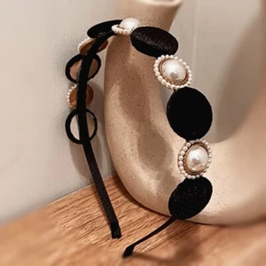 diadema redonda perla tela elegante negro blanco aro para el cabello accesorios para el cabello - Imagen 1 de 3
