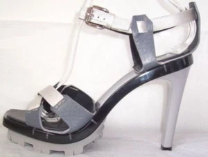 CELINE Grey Leather Satin Lucite Rugged Sole Sandals Shoes 39 9 - Picture 1 of 2