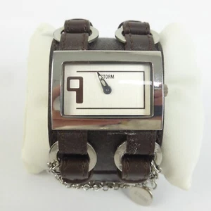 Storm Original Womens Brown Watch Studed Bracelet Combo Goth Cuff Leather Quartz - Picture 1 of 13