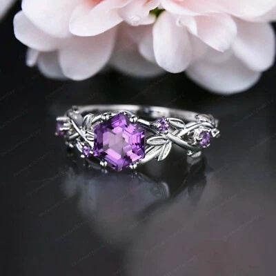 Anillo de oro macizo de 9k con forma hexagonal de 6 mm de amatista natural inspirado en la naturaleza Foto 1 de 4