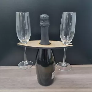 Customised Wooden Two Wine Glasses Holder for Bottles, 22.5cm x 10cm 8.5" x 8.5" - Picture 1 of 6