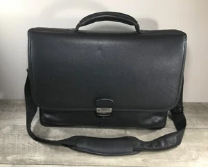 Samsonite Leather Briefcase Business Laptop Computer Black Shoulder Flapover Bag - Picture 1 of 8
