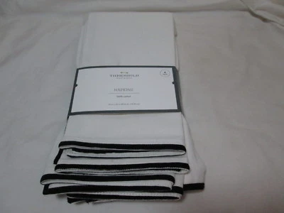 Threshold 4 piece Napkin Set 20"x20"" ~ Sour Cream Ivory with Black Edge NEW - Image 1 of 3
