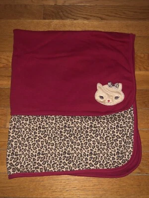 Gymboree Leopard Print / Dark Red Glamour Kitty Baby Blanket Applique Cat EUC - Image 1 of 3