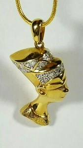 1.4" DIAMOND DESIGNER STERLING SILVER GOLD PLATE EGYPTIAN PENDANT NECKLACE 17" - Picture 1 of 9