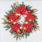 New!christmas Lighted Door 5 Poinsettia Pine Wreath 21". Gold, Green, Red