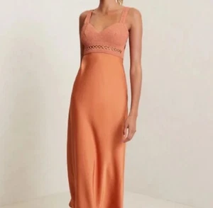 A.L.C. Talia Satin Crochet Midi Dress burnt terracotta Sz 14 NWT$695 defect - Picture 1 of 9