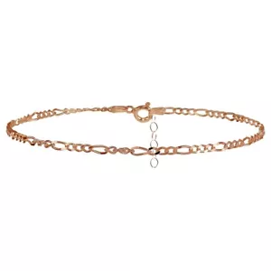 Rose Gold Flashed Sterling Silver Figaro Chain Anklet - Picture 1 of 3