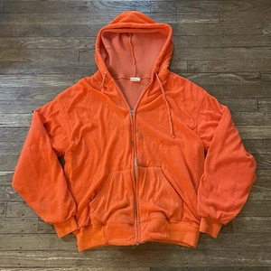 VINTAGE Double Face Thermal Lined Hoodie Sweatshirt XL Orange True vtg USA 70s - Picture 1 of 8