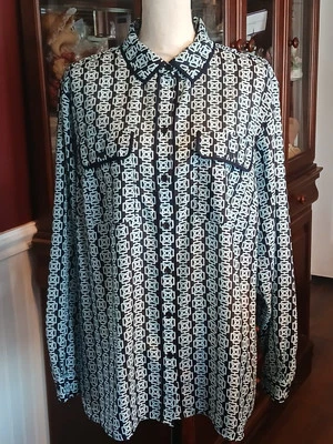 Blusa Jones New York Mujer 18W Abotonada Azul Estampado Geométrico Manga Larga Foto 1 de 4