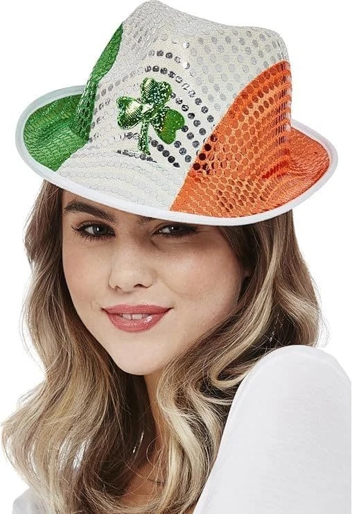 Sombrero Trilby Adulto Día de San Patricio Bandera Irlandesa Lentejuelas Foto 1 de 1