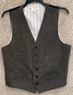 J. Crew Mens Gray Wool Herringbone Button Up Vest Size Medium Casual Preppy - Image 1 of 4