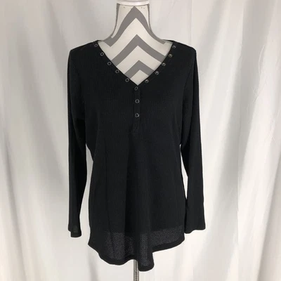 Torrid Mujer Henley Waffle Tejido Negro Botón Manga Larga 1 Foto 1 de 4