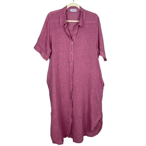 Tina Stephens 100% Linen Button Front Shirt Dress Maxi Vacation Cover Up Large - Picture 1 of 7
