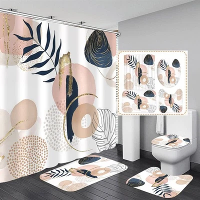 Shower Curtain Set Boho Modern Abstract 4PCS Bathroom Decor Waterproof with Mat - Image 1 of 4