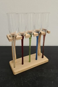 17" Hand Blown Twisted Stem Champagne Flutes Set of 5 | Colored Glass Art - Picture 1 of 10