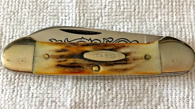 Case Blue Scroll Stag Knife 52131 SSP 3-Dot 1977 Canoe - Image 1 of 4