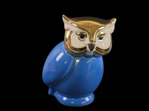 Vintage Lastra Porzellan Eule / Uhu / Kauz - Blau / Gold - 14 cm - Bild 1 von 4