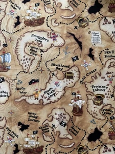 Piratenkarte Schiff Schatztruhe Baumwollstoff Meterware - Bild 1 von 3