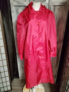 12P vtg TOTES Raincoat Rain Jacket Trench Coat Women Vivid Hot Pink Hooded Swing - Picture 1 of 6