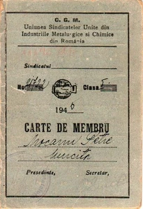 Romania, 1945, General Labor Confederation Card CGM - Revenue Fiscal Stamps - Picture 1 of 3