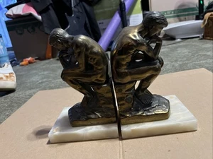 Vintage, Genuine, Solid Brass “ The Thinker” book in marble base 1928 - Picture 1 of 10