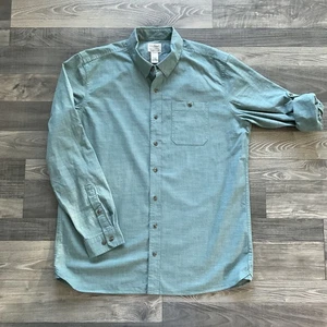 LL Bean Comfort Stretch Chambray Shirt Mens LARGE TALL Green Slightly Fit 516058 - Picture 1 of 12