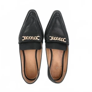 Mocasines Jo Mercer de cuero negro punta cadena tono oro rosa talla EU 37 AU 6 - Imagen 1 de 11