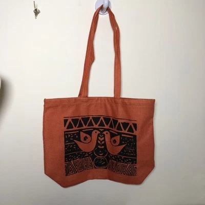 Bolso de Mano de Yute Natural Reutilizable Llevar Todo Naranja Pájaro Boho Hippie Festival  Foto 1 de 4