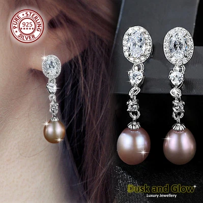 Women Freshwater Pearl Drop Earrings Pure 925 Sterling Silver Ladies Gift UK NEW - Image 1 of 4