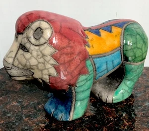 Vtg Traditional South African RAKU Pottery Ceramic Lion Handmade 7x4.5" Colorful - Picture 1 of 7