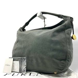 FURLA Handbag Shoulder Bag Medium Logo Leather Green Women's USED FROM JAPAN - Picture 1 of 10