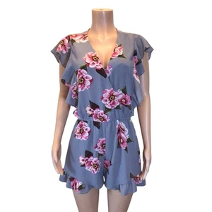Umgee Womens Gray Floral Surplice Ruffle Romper Size Medium - Picture 1 of 7
