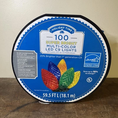 Holiday Time 100 Super Bright Multicolor C9 LED Christmas Lights - 59.5 Ft, NEW - Image 1 of 3