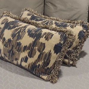 2 Fundas de Almohada de Tela con Flecos Azul Marino Beige Foamcraft Almohada Poli Pato Plumón Pato - Imagen 1 de 13