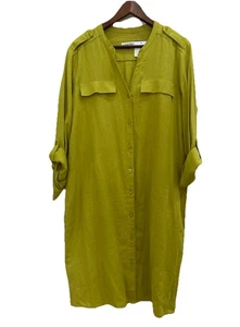 Nuevo Elegante Vestido Camisa Para Mujer Calvin Klein Mezcla de Lino Apio Talla 12 - Imagen 1 de 9