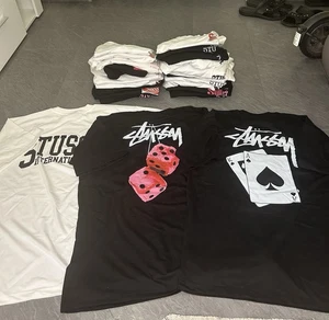NEUE 25 Stüssy t-Shirts Schwarz/weiß Mit Backprint S/M/L - Bild 1 von 8