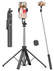 Trípode palo selfie 71", cuadripode todo en uno con control remoto y soporte para teléfono, extendido... - Imagen 1 de 9